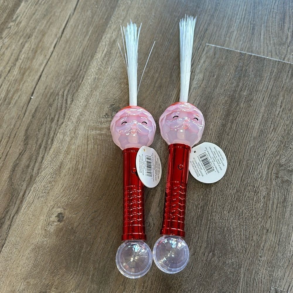 NEW Bundle (2) Christmas Noel Santa Light Up Fiber Wand